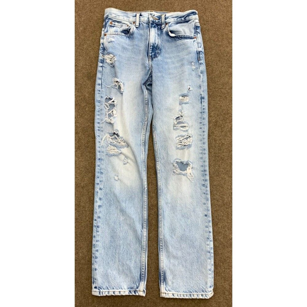 Zara Jeans Womens 4 Truth Slim Straight Distressed Mid Rise Light Wash Denim